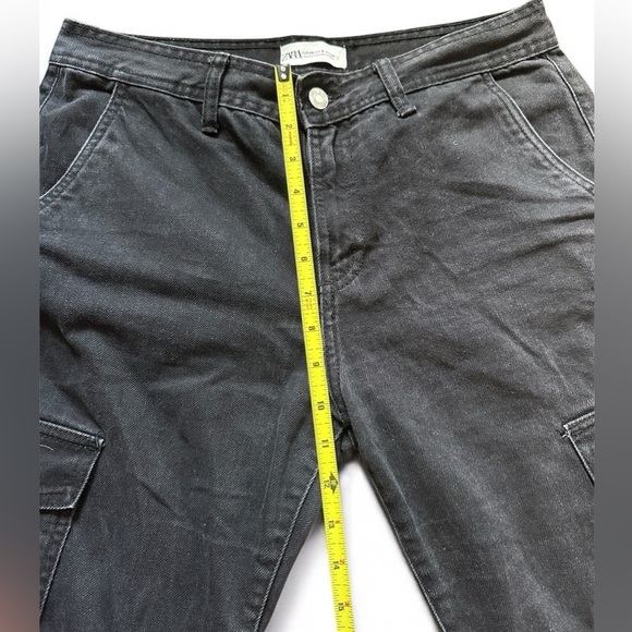 Zara Mid Waist Washed Black Denim Cargo Jeans US 6 - Picture 9 of 14
